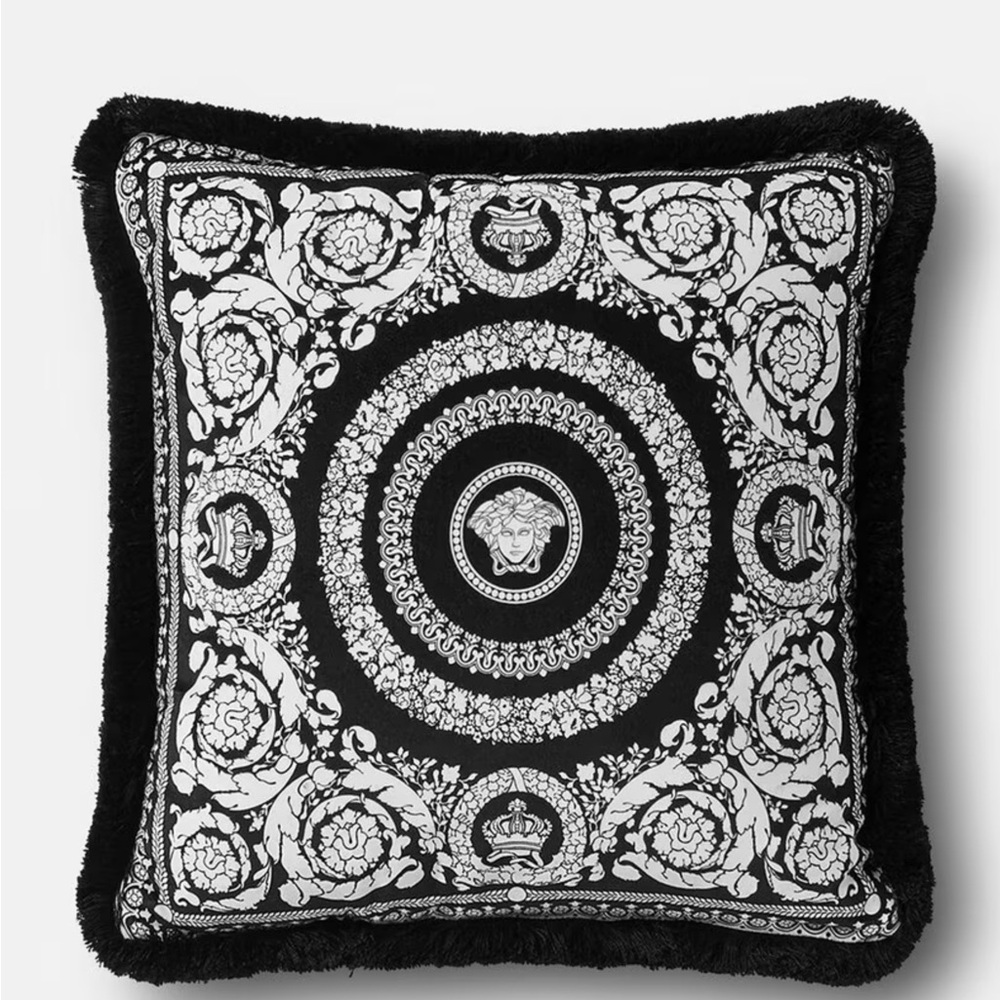 Versace CRETE DE FLEUR CUSHION 17.7" Black and White Decorative Pillow